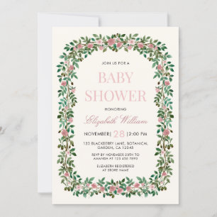 Invitation Jardin de roses à l'aquarelle cadre fille Baby Sho