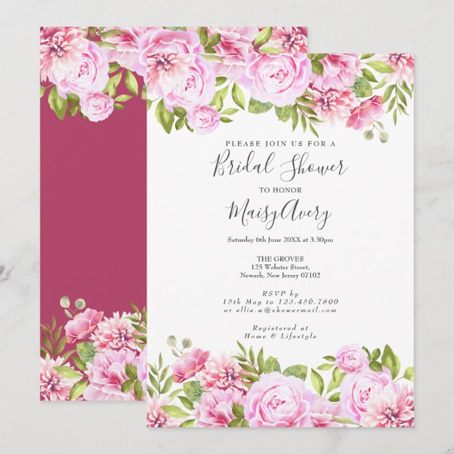 Invitation Jardin de roses Baby Shower (Devant / Derrière)