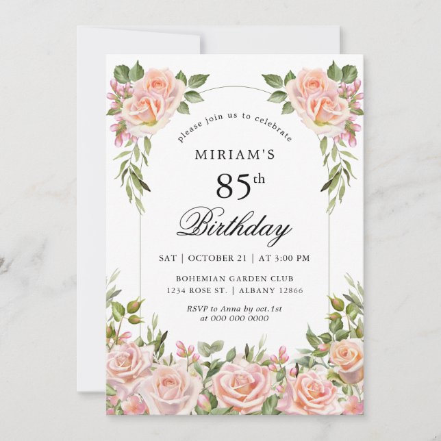Invitation Jardin de roses classique chic Élégant Anniversair (Devant)