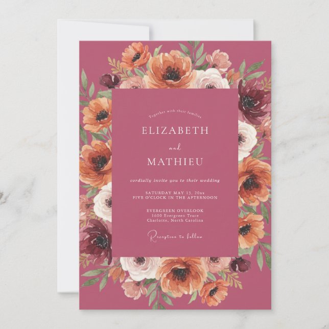 Invitation Jardin de Roses Fleuries de Mariage (Devant)