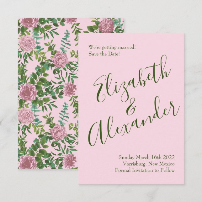 Invitation Jardin de roses roses mariage de printemps (Devant / Derrière)