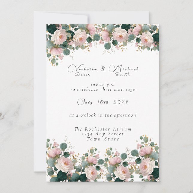 Invitation Jardin de roses roses mariage Eucalyptus (Devant)