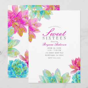 Invitation Jardin de succulentes rose vif et sarcelle Fête do
