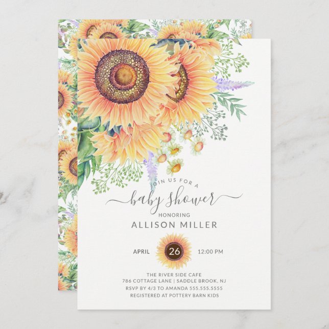 Invitation Jardin de tournesol Baby shower floral (Devant / Derrière)