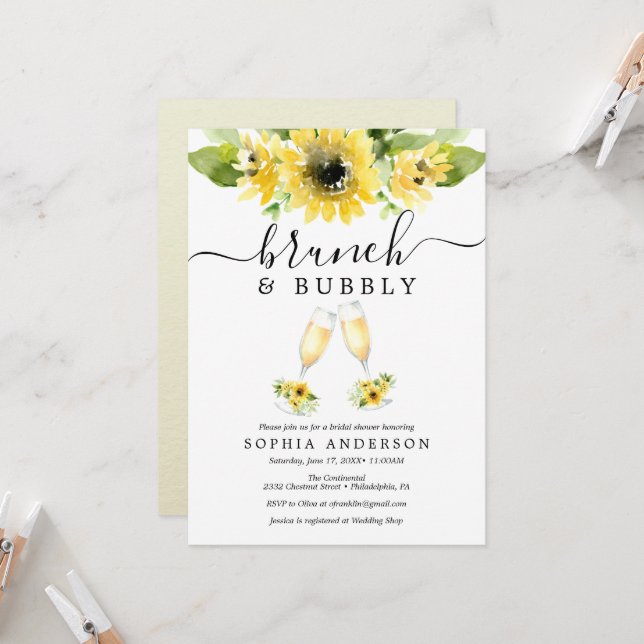 Invitation Jardin de tournesol Brunch et Fête des mariées de  (Devant/Arrière en situation)