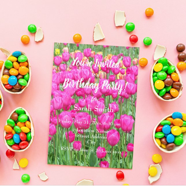 Invitation Jardin de Tulipe rose Floral Anniversaire (In Situ)