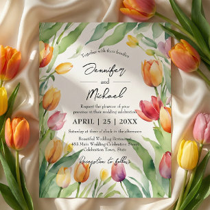 Invitation Jardin de tulipes à l'aquarelle Mariage floral de