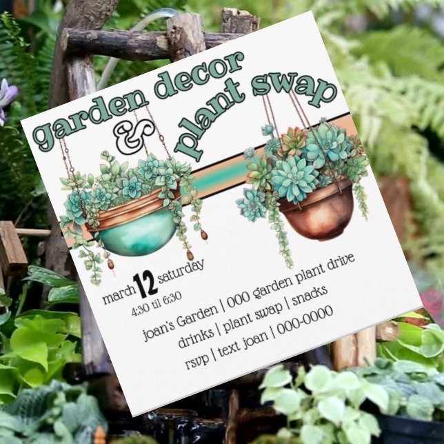 Invitation Jardin Décor et Plante Swap Spring Party (Spring plant and garden decor swap party invitations you can customize on the front and back. )