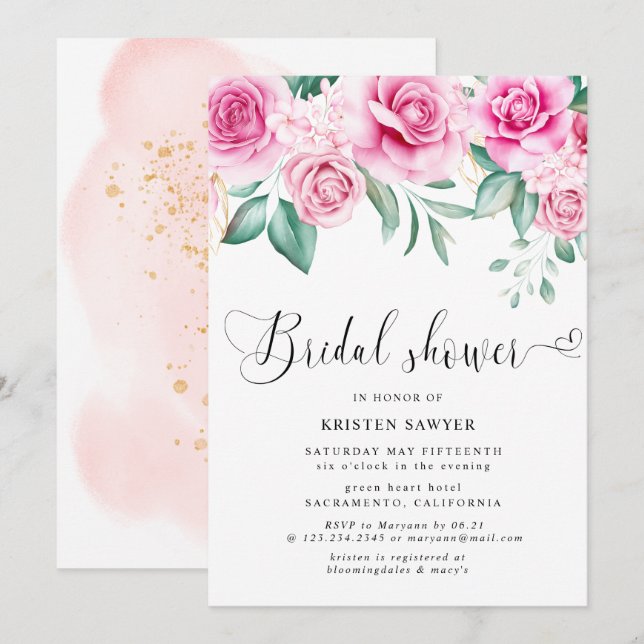 Invitation jardin délicat fleuri élégant nuptiale douche (Devant / Derrière)