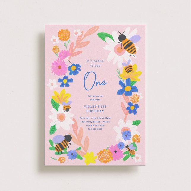 Invitation Jardin des fleurs abeilles 1er anniversaire (Créateur téléchargé)