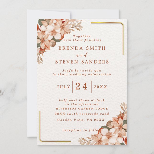 Invitation Jardin d'été Aquarelle Mariage floral (Devant)