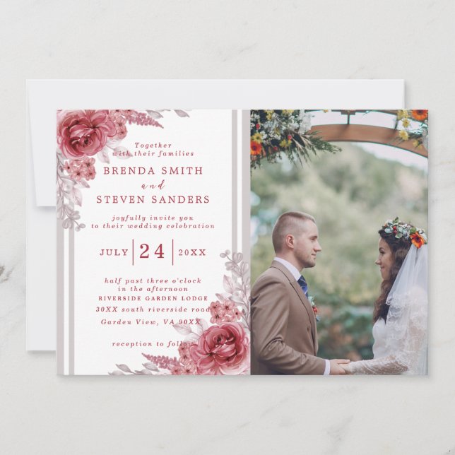 Invitation Jardin d'été Aquarelle Mariage floral (Devant)