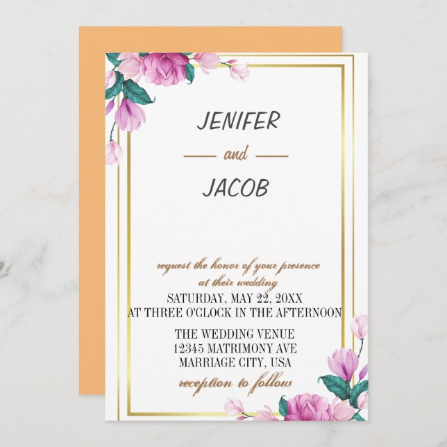 Invitation Jardin d'été Aquarelle Mariage floral (Devant / Derrière)