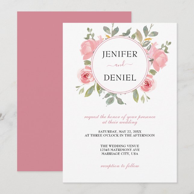 Invitation Jardin d'été Aquarelle Mariage floral (Devant / Derrière)