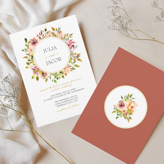 Invitation Jardin d'été Fleurs de mariage à l'aquarelle (Summer Garden Watercolor Floral Wedding Invitation)
