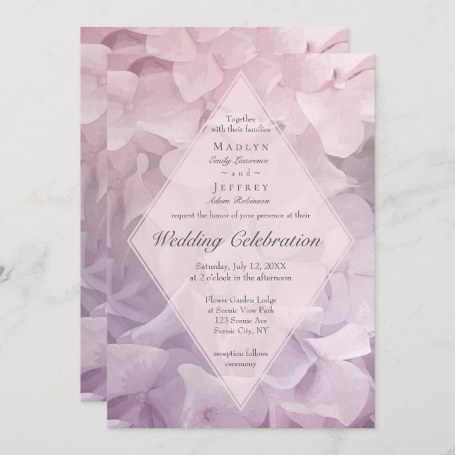 Invitation Jardin d'été Hydrangea rose vif Mariage (Devant / Derrière)