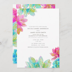 Invitation Jardin d'été Turquoise rose vif Succulents Mariage