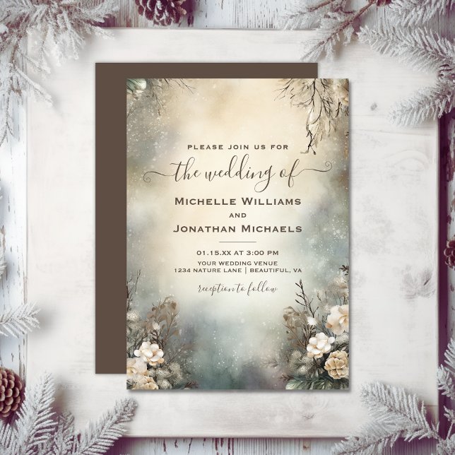 Invitation Jardin d'hiver romantique Mariage floral (Enchanting Romantic Winter Garden Floral Wedding Invitation)