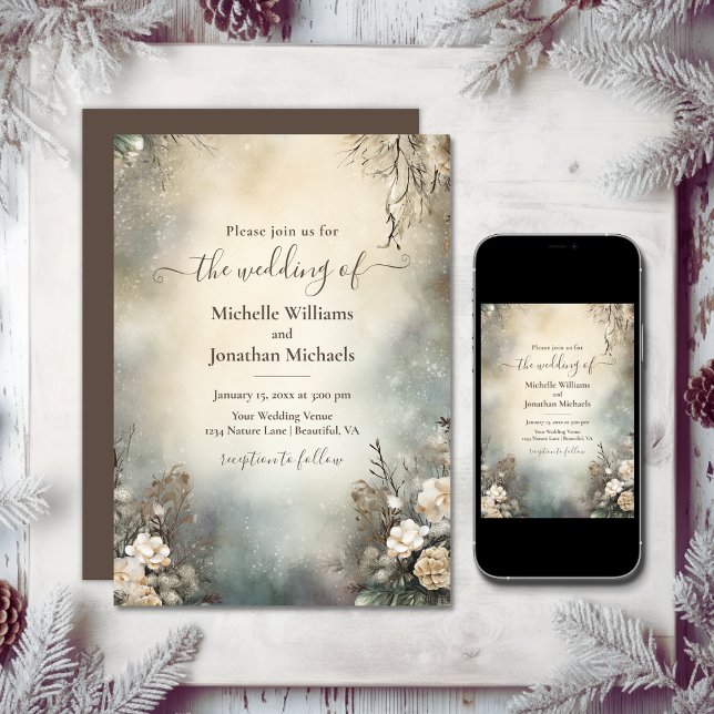 Invitation Jardin d'hiver romantique Mariage floral (Enchanting Romantic Winter Garden Floral Wedding Invitation)