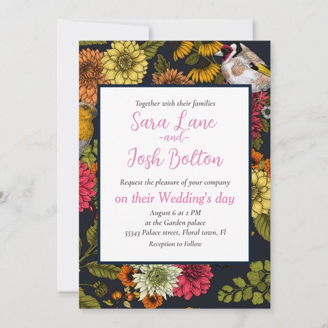 Invitation Jardin d'oiseaux et de fleurs 2 (Devant)