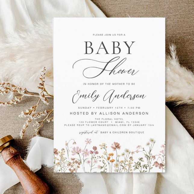 Invitation Jardin du Baby shower Fleur sauvage Boho (Créateur téléchargé)
