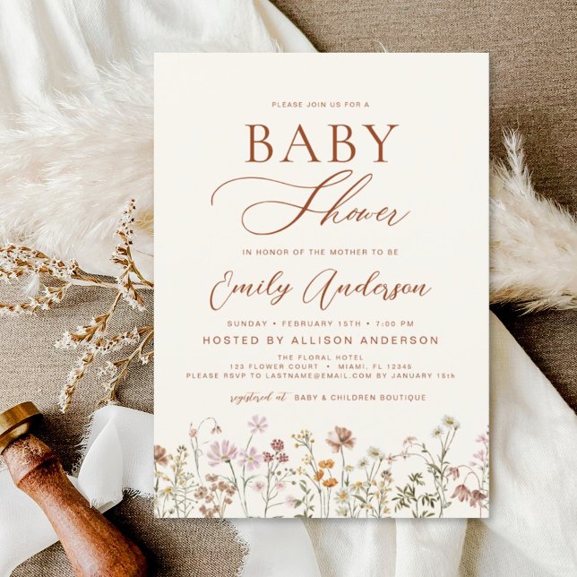 Invitation Jardin du Baby shower Fleur sauvage Boho (Créateur téléchargé)