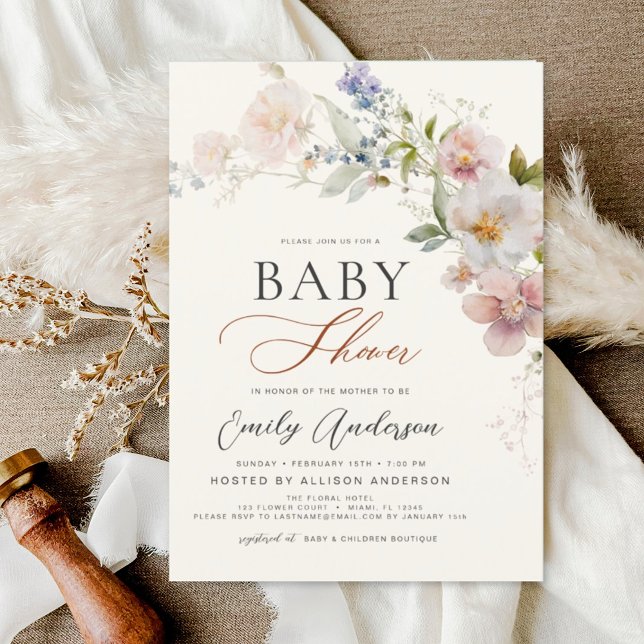 Invitation Jardin du Baby shower Fleur sauvage Boho (Créateur téléchargé)