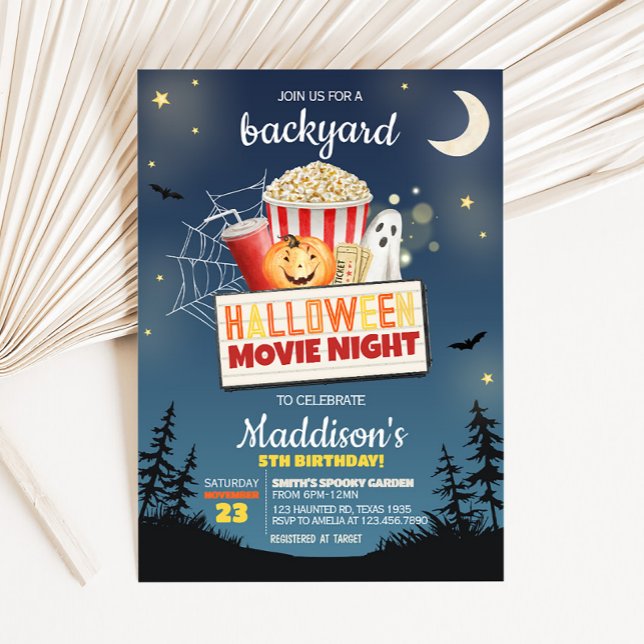 Invitation Jardin effrayant Halloween Film Nuit Anniversaire (Scary Backyard Halloween Horror Movie Night Party Invitation)