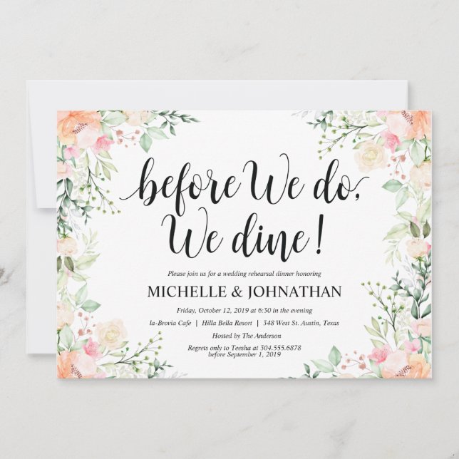 Invitation Jardin Élégance Mariage Répétition Dîner Invitatio (Devant)