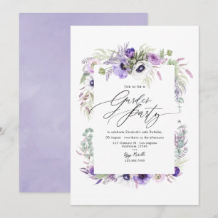 Invitation Jardin Élégant aux Violettes Poussiéreuses Fête Fl