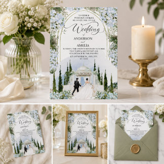 Invitation Jardin élégant de mariage à l'aquarelle avec horte