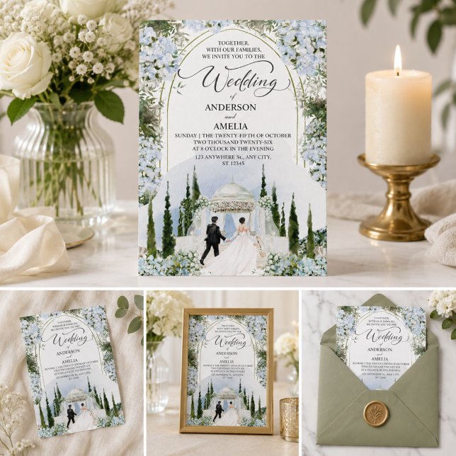 Invitation Jardin élégant de mariage à l'aquarelle avec horte (Créateur téléchargé)