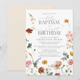 Invitation Jardin élégant Floral Girl Baptême 1er anniversair