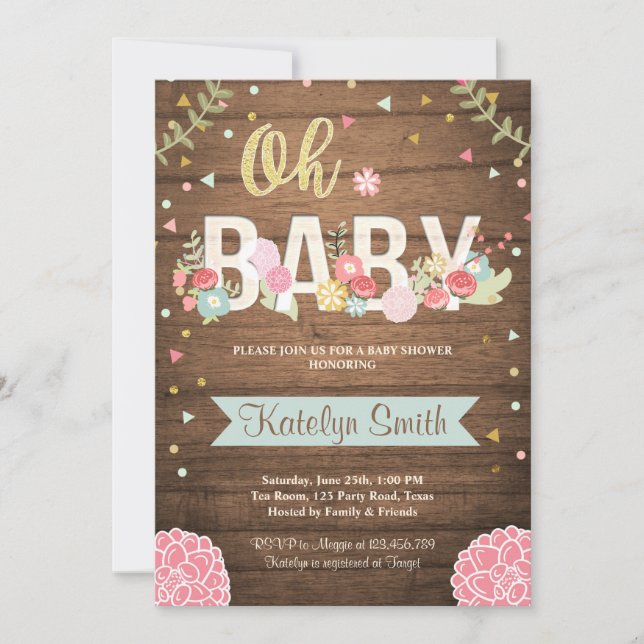 Invitation Jardin en bois rustique floral d'invitation de (Devant)