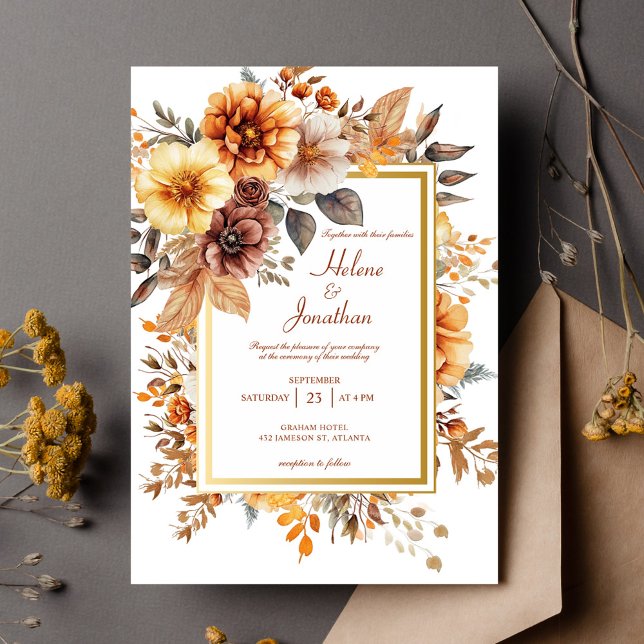 Invitation Jardin en terre cuite orange brûlé Mariage élégant (Burnt Orange Terracotta Garden Elegant Wedding Invitation)