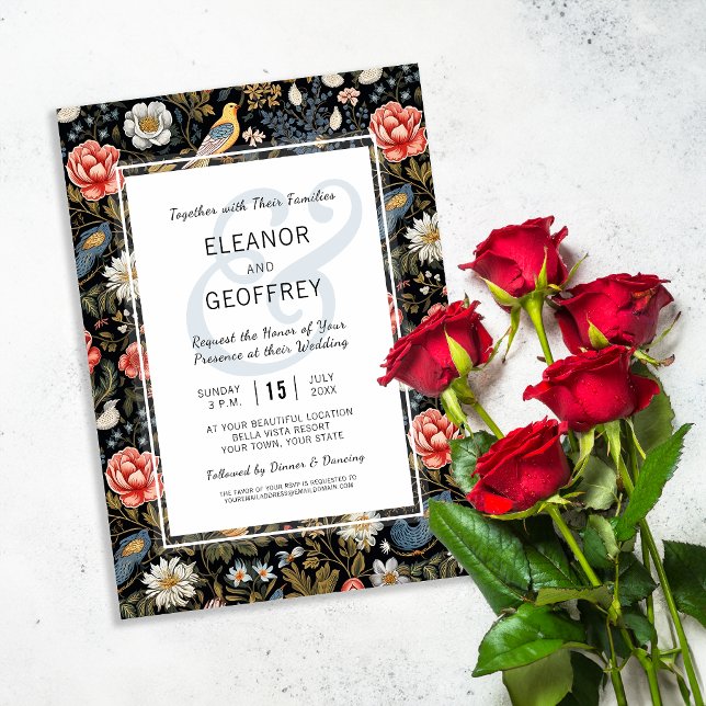 Invitation Jardin enchanté avec Fleurs et Mariage d'oiseaux (Créateur téléchargé)