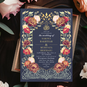 Invitation Jardin enchanté bleu Floral Mariage musulman