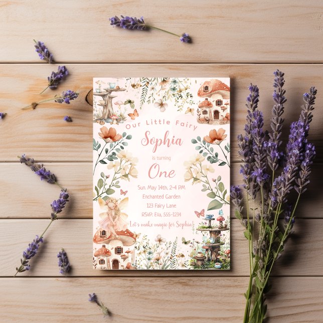 Invitation Jardin enchanté Champignons Fille premier annivers (Créateur téléchargé)