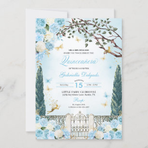 Invitation Jardin enchanté de fées bleues Quinceanera