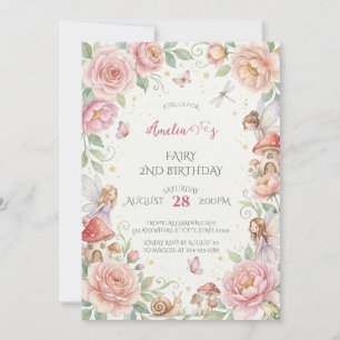 Invitation Jardin Enchanté de Roses Fées Aquarelle Anniversai