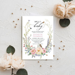 Invitation Jardin enchanté Fleur sauvage Rose Baby shower d'o