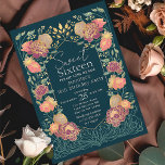 Invitation Jardin enchanté Floral Sweet 16 Anniversaire<br><div class="desc">Célébrez votre Sweet 16 en style! Les invitations à nos fêtes d'anniversaire comportent un cadre floral rose et violet étonnant contre un arrière - plan turquoise aux accents dorés chic. Parfait pour une fête vibrante et inoubliable ! VEUILLEZ NOTER : L'or présenté dans la conception de ce produit n'est PAS...</div>