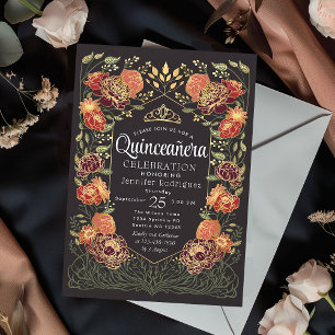 Invitation Jardin enchanté rouge et noir Quinceanera