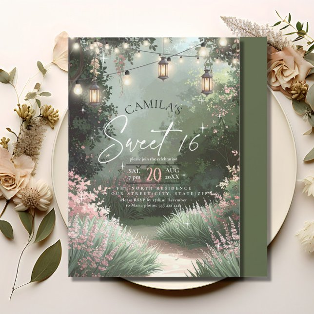 Invitation Jardin enchanté Sweet 16 rose ID1163 (Créateur téléchargé)