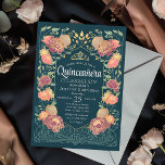Invitation Jardin enchanté turquoise Quinceanera<br><div class="desc">Célébrez votre Quinceañera dans un jardin enchanté! Cette invitation présente un cadre luxuriant de fleurs roses et violettes aux accents dorés contre un arrière - plan turquoise, ajoutant une touche de magie à votre journée spéciale. Personnalisez-le pour répondre à vos besoins. REMARQUE : L'or présenté sur ce produit n'est PAS...</div>