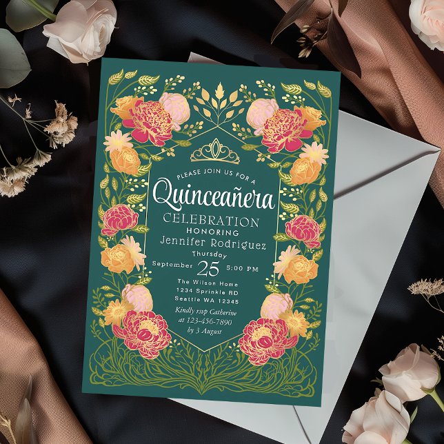Invitation Jardin enchanté vert Quinceanera Florale (Créateur téléchargé)