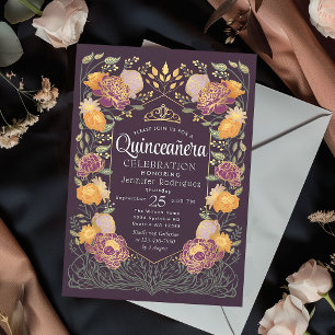 Invitation Jardin enchanté violet Quinceanera