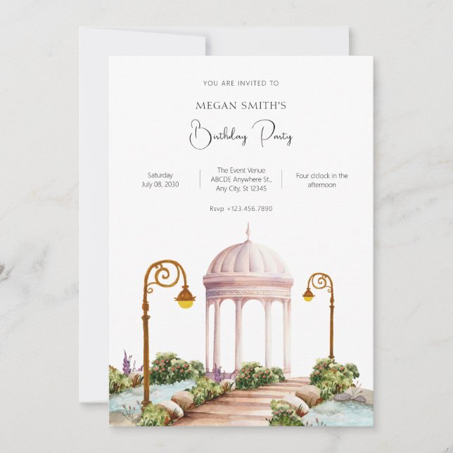 Invitation Jardin esthétique d'anniversaire (Devant)