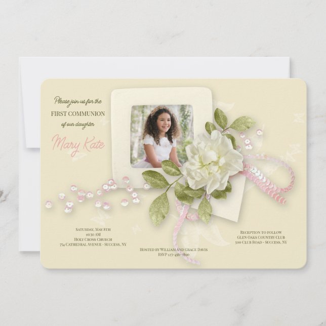 Invitation Jardin et papillons, photo-communion (Devant)