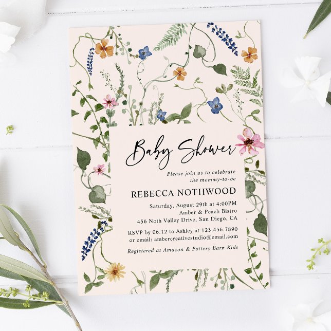 Invitation Jardin Européen Baby shower Boho Rose Dusky (Créateur téléchargé)